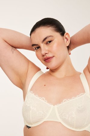 Kappahl | Stanik na fiszbinach, z koronką Offwhite 85F | Offwhite