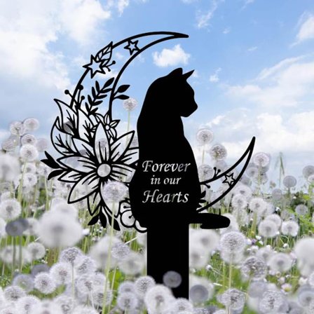 Kattegravsten Udendørs Mindesmærke – 30 cm Metal Kæledyrsmindesmærke Plakette med Havemånekat, Vejrbestandig Gravsten til Have eller Indendørs Hyldest