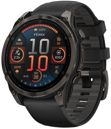 Garmin Fenix 8 47mm AMOLED Sapphire Carbon Gray DLC Titanium with Black Pebble Gray Silicone