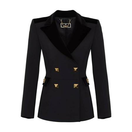 Elisabetta Franchi Black Double-Breasted Jacket With Studs , Zwart , Dames , Maat: S