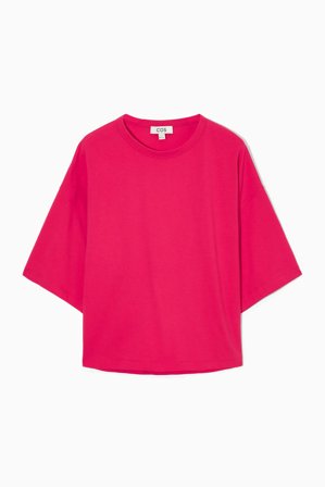 COS Damen Kastenförmiges T-Shirt Mit Abgerundetem Saum - Rosa