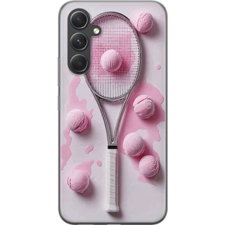 Kompatibel Mobilcover til Samsung Samsung Galaxy S24+ Rosa glaskugler og tennisketsjer i et kreativt stillbillede med legende popfølelse og moderne d