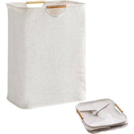 Vandtæt vasketøjskurv Stor sammenklappelig vasketøjskurv med forstærket træhåndtag 60L opbevaringskurv til legetøj og tøj Snavset vasketøjskurv 50cm)