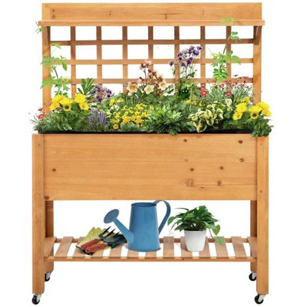 Rootz Højseng - Plantebord - Blomsterbord - Arbejdsbord - Havebord - Plantebord i træ - Have - Balkon - Brun - 105 x 40 x 135 cm