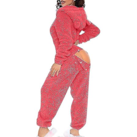 Sexiga vuxen-onesie-pyjamasar kompatibla med kvinnor, fleece-onesie med huva och rumpflik, fluffiga dam-sovkläder - xindaren