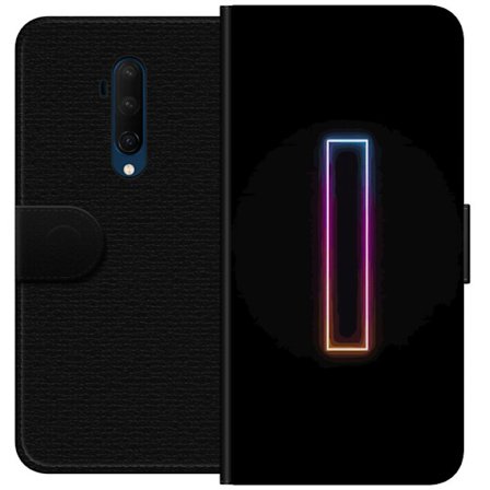 Kompatibel Tegnebogsetui til OnePlus OnePlus 7T Pro Minimalistisk neonbogstav I i regnbuefarver mod mørk baggrund