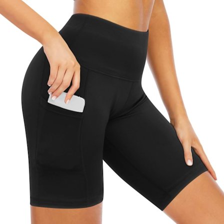 Sportsshorts til kvinder, yogashorts med høj talje og 2 sidelommer, yoga løbe fitness cykelshorts leggings (M)