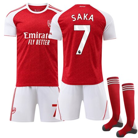 Glad-2025-2026 Arsenal Hjemmedrakt Barn Fotballsett med Sokker Nr. 7 Saka No.7,No.7,24