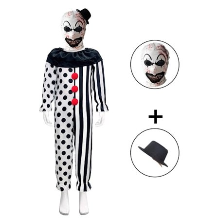 Litotail Killer Terrifier Clown Jumpsuit Svart Vit Kostym Bodysuit Fest Halloween Outfit Kläder B 130cm