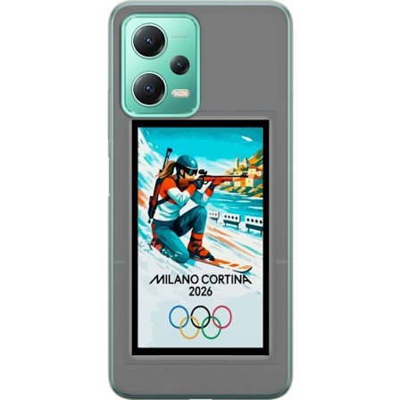 Kompatibelt Mobildeksel til Xiaomi Redmi Note 12 Retroplakat Cortina Milano 2026 med fjell, vintersportsutøvere, italienske trikolor, Milano-katedrale