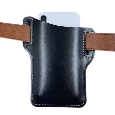 Belteholder for mobiltelefon i skinn - svart