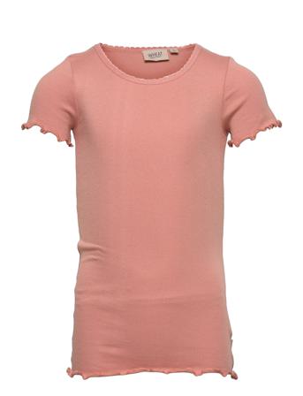 Rib T-Shirt Lace Ss T-shirts Short-sleeved Rosa Wheat