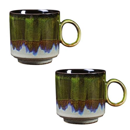 2 kpl Vihreä keraaminen kahvimuki, suuri tilavuus 150 ml, erityinen aktiivinen lasite toimistoon