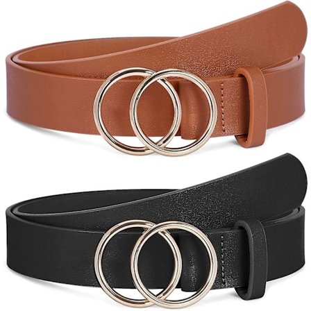 2-pak Kvinders Læderbælter Kunstigt Læder Jeansbælte Med Dobbelt O-ring Spænde Størrelse Op Til 53 Tommer