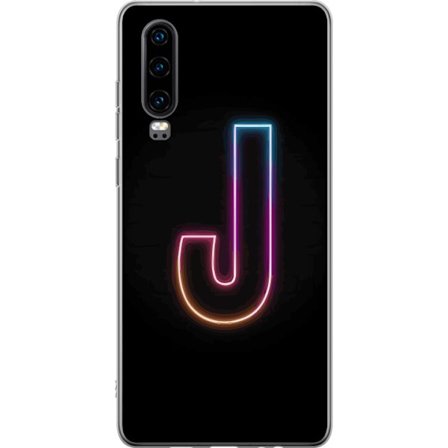 Kompatibelt Mobilskal till Huawei Huawei P30 Minimalistisk neonbokstav J i färgskiftande ljus mot svart bakgrund