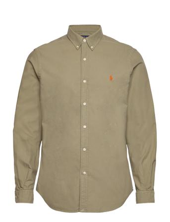Slim Fit Garment-Dyed Oxford Shirt Tops Shirts Casual Khaki Green Polo Ralph Lauren