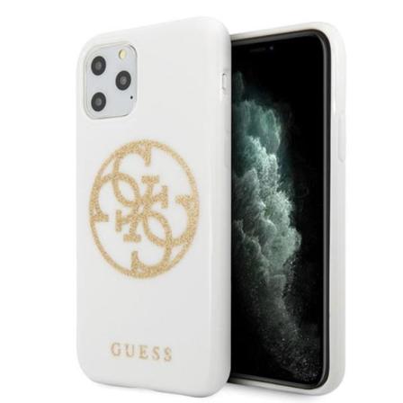 Guess Glitter 4G Circle Logo Cover iPhone 11 Pro Max - Hvid