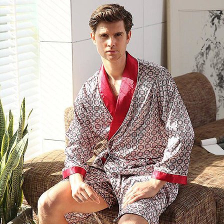 Herre Satin Silke Luksus Pyjamas Kimono Morgenkåbe Morgenkåbe Pjs Loungewear Rød