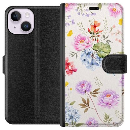 Kompatibel Tegnebogsetui til Apple Apple iPhone 14 Blomstret mønster med håndmalede blomster, sommerfugle og insekter i romantisk skandinavisk stil