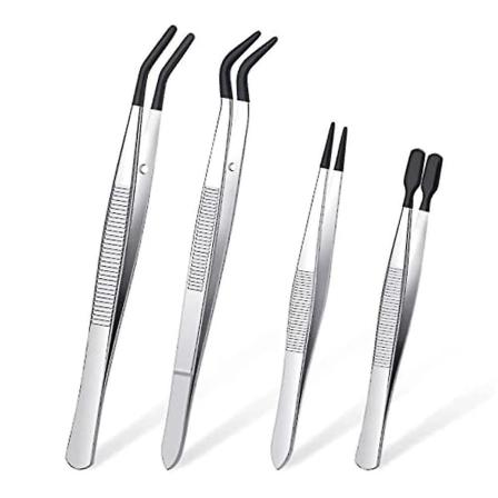 4-delt pinsettsett med gummipinner, pinsett med PVC-belegg, gummipinsett med fin spiss, gummipinsett