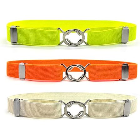 3 stk. Børne Bælte Justerbar Elastisk Stretch Bælte til Drenge og Piger Hvid + Orange + Neon Grøn