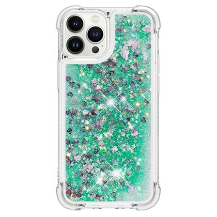 SKALO iPhone 15 Pro Kvicksand Glitter Hjärtan TPU-skal - Grön