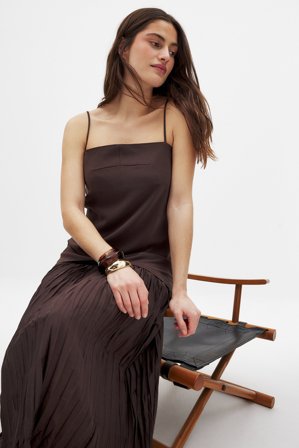 NA-KD Sheer Plisse Skirt Slip Dress - Aftenkjoler - Brun - EU 42