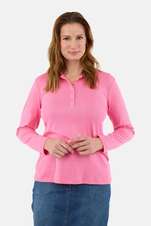 BRANDTEX - Langærmet Polo T-shirt – Pink – Klassisk Krave