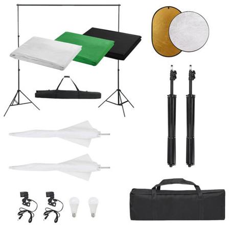 Vidaxl Fotostudio Med Lampor, Bakgrund Och Reflexskärm Svart