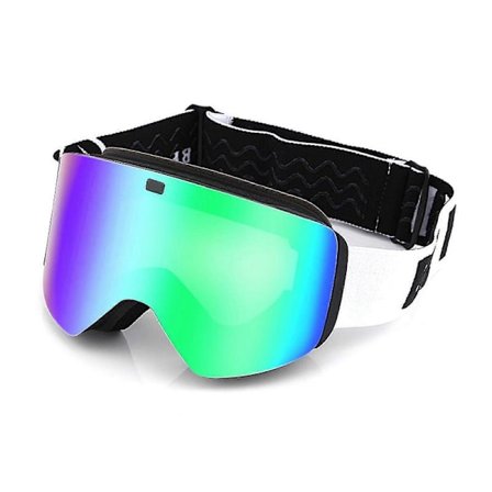 Cylindriske dobbeltlags skibriller, komfortable, vindtætte snebriller til skiløb, snescooterkørsel, hvidt grønt glas