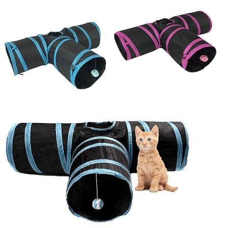 Pet Cat Tunnel Hopfällbart rör med boll Kitty Leksaker Tre sätt Katt tunnlar för inomhus katter Valp Kattunge Kanin Rose red