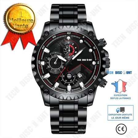 Herrklocka - TECH DISCOUNT - TD - Svart och Röd - Rostfritt stål - Vattentålig - Sportig