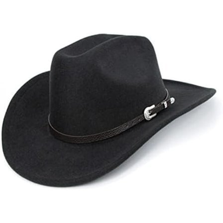 Western Cowboy Hat til Mænd Kvinder Klassisk Roll Up Fedora Hat med Spænde Bælte (Størrelse: Medium)