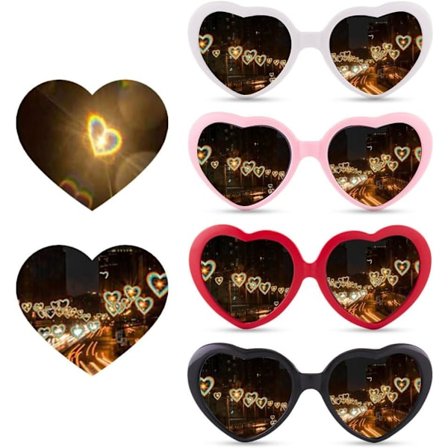 4 stk. 3D Special Effects Hjertebriller, 3D Hjerter Lys Diffraktion