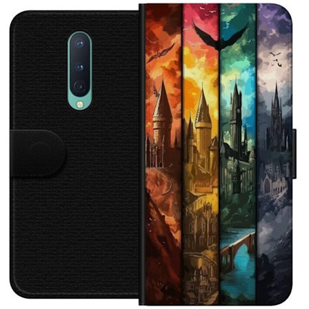 Yhteensopiva Lompakkokotelo OnePlus OnePlus 8 Neljä taianomaista linnaa eri elementtiväreissä, eeppinen fantasiataide tulen veden ilman ja pimeyden