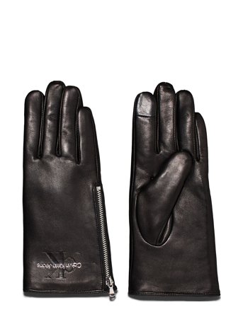 Calvin Klein Sculpted Leather Gloves - Black - ONE SIZE