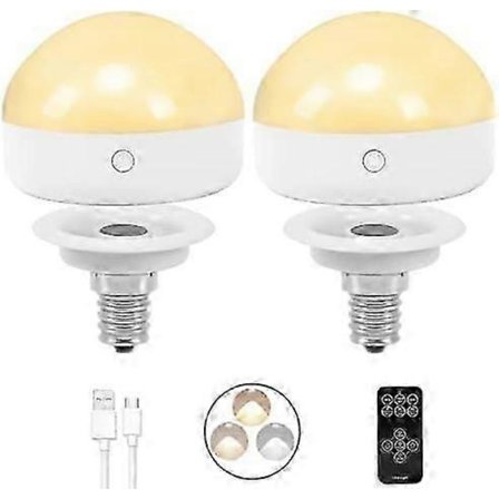Passer for uten strøm, E14 oppladbar LED-pære, 2-pakning, 300LM, fjernstyrt dimmer og timer