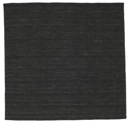 Enfärgad Handloom Flat Matta - Svart 200X200 Ull, I Modern Stil