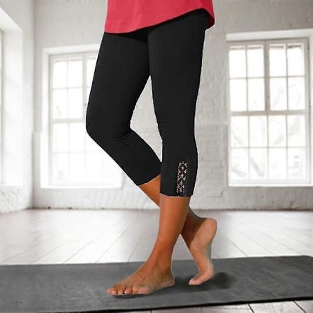 Naisten Capri-leggingsit Korkeavyötäröiset Joogahousut Leikatut Lahkeet Vatsan Kontrolli Pakaroiden Kohotus Nopeasti Kuivuvat Mustat Jooga Fitness 