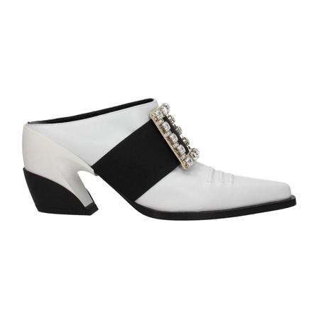 Roger Vivier, Slippers and hooves Viv Tex Strass Biały, Kobieta, Rozmiar: 39 EU
