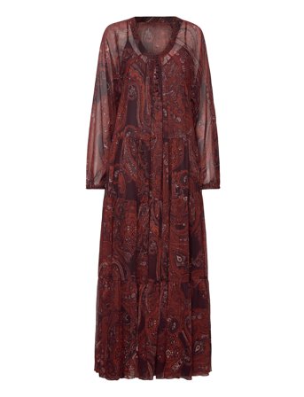 Mango Paisley-Print Oversized Dress - Burgundy - S