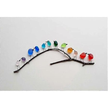 Havglas Regnbue Fugle, Havglas Fugle På Gren, Indrammet Unik Håndlavet Vægkunst, Regnbue Fugle Vægdekoration Egnet til Soveværelse Og Stue