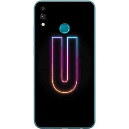 Yhteensopiva Puhelinkuori Honor Honor 9X Lite Minimaalinen neonkirjain U kirkkaalla valaistustehosteella mustaa taustaa vasten