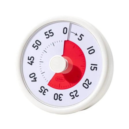 Hvid Rund Mekanisk Køkken Timer i Plastik med Rød Indikator, Tydelig Skive, Letlæselige Tal, Manuelt Optræk til Madlavning, Tidsstyring og Nedtælling