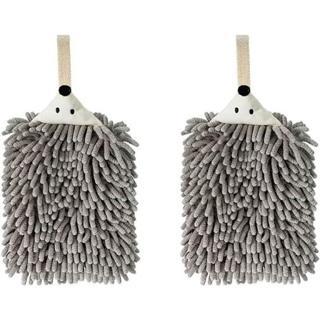 Chenille-käsipyyhkeet kylpyhuoneeseen, keittiöön ja makuuhuoneeseen | Ripustettava käsienkuivauspyyhe napilla | Hauska siilikäsipyyhe | 2 kpl