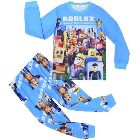 2PC-SET Spel Roblox Kläder Medium och Stor Hem Kläder Set Långärmad Pyjamas Byxor Tjejkläder Barnkläder Blue A 140cm