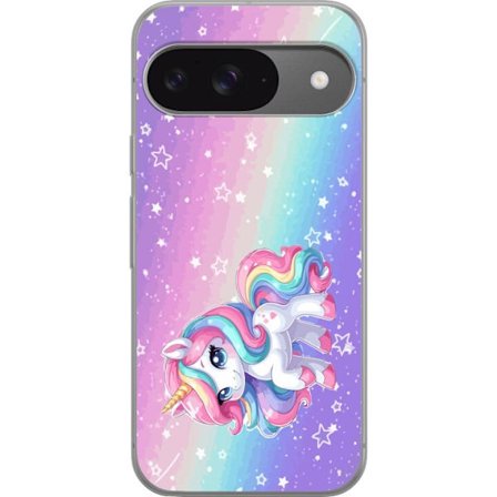 Yhteensopiva Puhelinkuori Google Pixel 9 Pro Stitch polaroid-kehyksissä sinisillä pastellisävyillä ja suloisilla ilmeillä kollaaseissa sydämillä