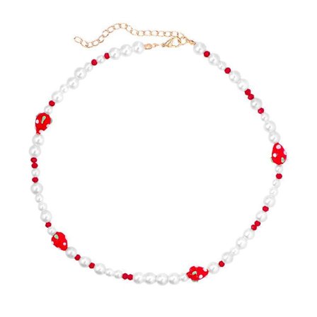 Rødt Jordbær Halskjede Choker Gull Perle Choker Halskjeder for Kvinner Perlekjede Rosa Perler Halskjede for Tenåringsjenter