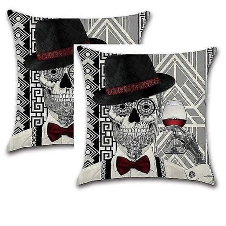 stk. Skull Putetrekk Putetrekk Skjerm 18" X 18" Firkantet Mykt Linputetrekk For Halloween Halloween Kolleksjon Skull Tema Putetrekk Pute