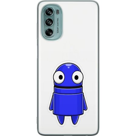 Kompatibel Mobilcover til Motorola Motorola Moto G62 5G Blå tegnet karakter med store øjne og et venligt udtryk i minimalistisk design